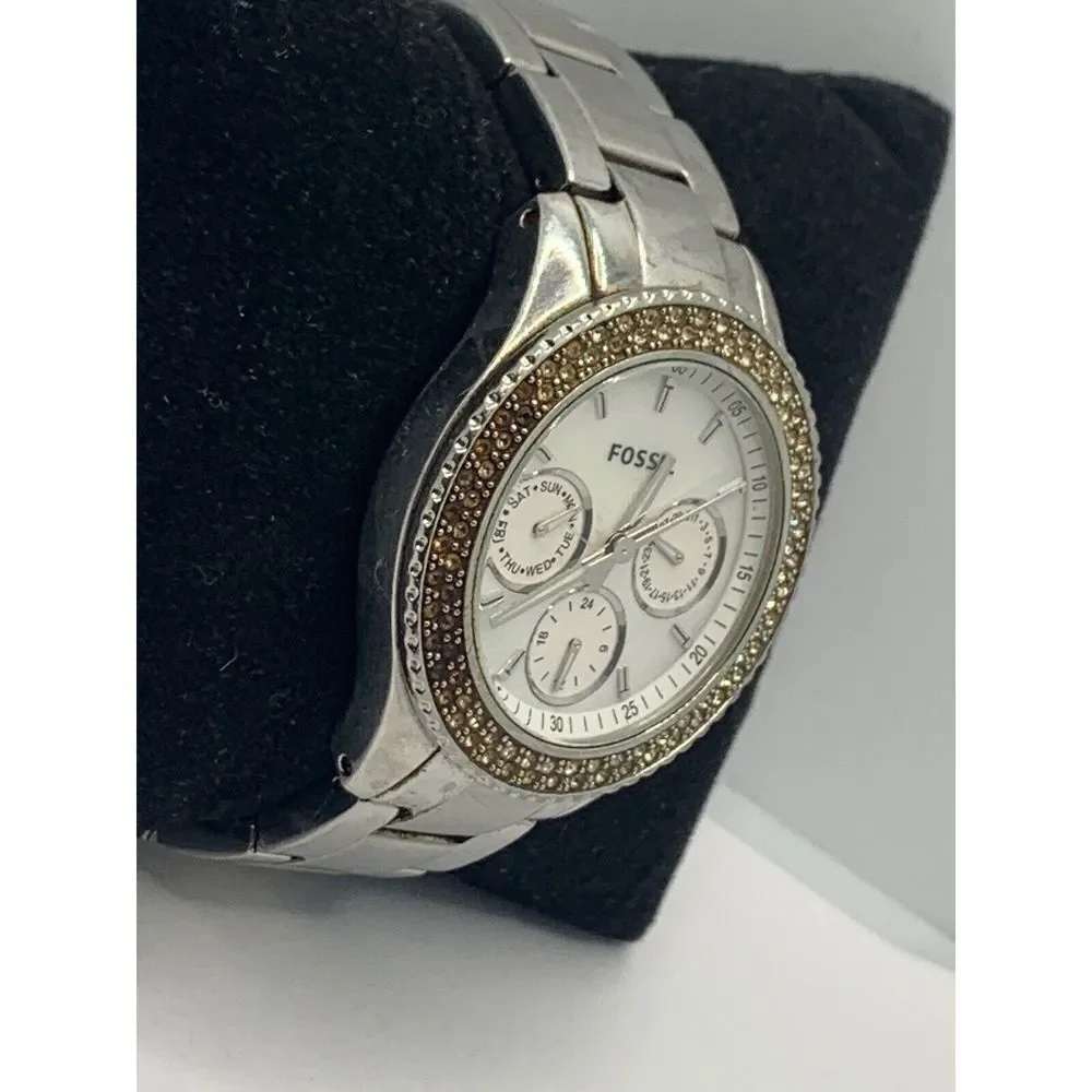Fossil ES2860 Womens Silver Stainless Steel Analog Dial Quartz Wrist Watch KL214